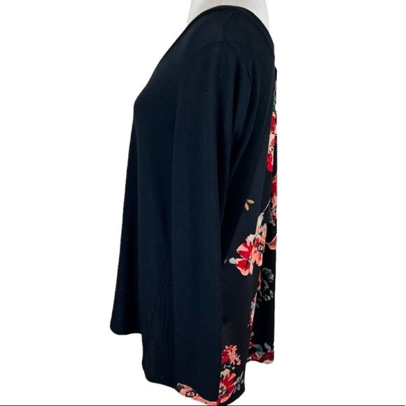 Le Lis Black Knit Top with Floral Chiffon Back Panel Size XL - Picture 4 of 5